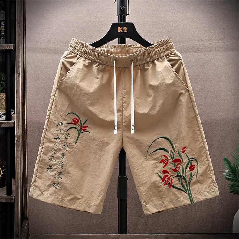 风大刺绣短裤男中式休闲百搭五分裤沙滩裤XZ310B-3-DK1902-P27,男装牛仔裤,星座310B-3