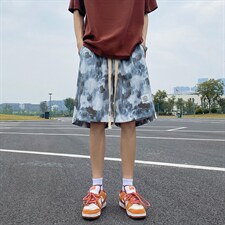 2026夏沙滩裤港风大码五分裤细条冰丝花短裤DK1677/特P28绿色6，男装牛仔裤，电商A094