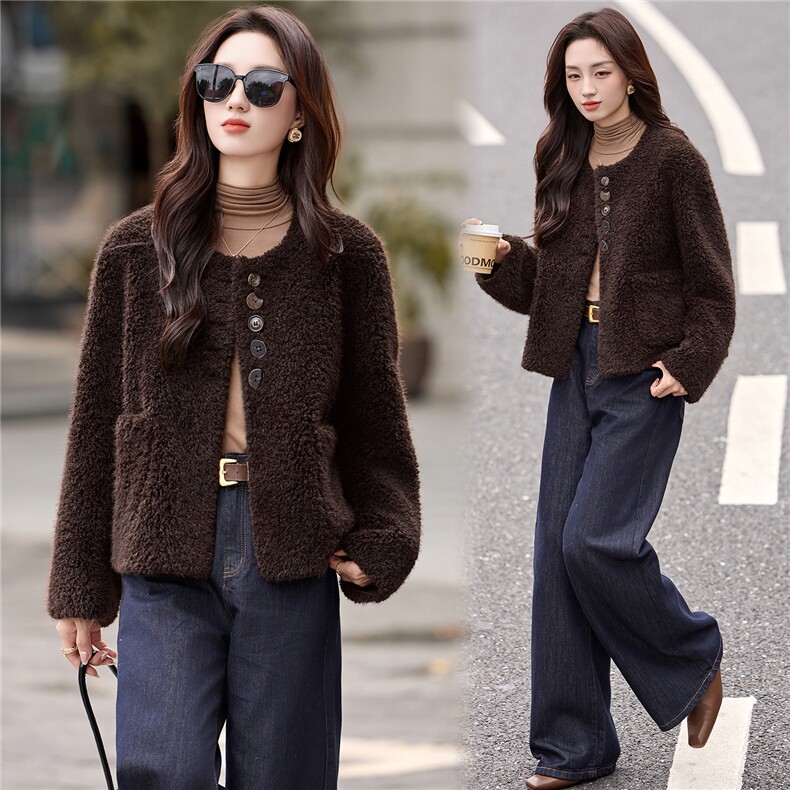 羊羔毛绒外套女冬季025新款高级感超好看轻奢小个子皮毛一体上衣，女装皮草，姿衣坊