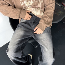 美式高街拼接水洗牛仔裤男款潮牌复古宽松直筒阔腿裤K7236-P38，男装牛仔裤，星座512-4