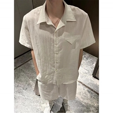 网图慎用夏季薄款亚麻混纺透气衬衫短袖套装两件套男TZ9099P60，男装休闲套装，电商A128