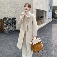 现货主推内胆90绒围巾可脱卸大衣外套9919-P275-K398，女装毛呢外套，2C129
