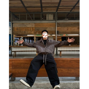 网图慎用 美式纯棉褶皱拼接大码中性弯刀工装裤男K24042特P45控88图片