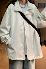 大码pu皮衣夹克钢印美式女复古oversize显瘦设计感情侣机车外套秋，男装夹克，星座226-2