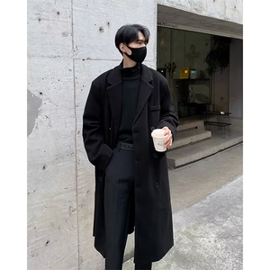 冬季毛呢大衣男中长款过膝西装领双排扣呢子风衣外套ins潮流