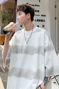 黑色条纹冰丝速干短袖T恤男款夏季美式潮牌复古体恤凉感情侣半袖图片