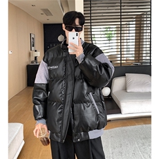 港风毛线衣拼接PU皮棉衣男成分：聚酯纤维MY78756P140控198，男装针织衫/毛衣，星座227-7