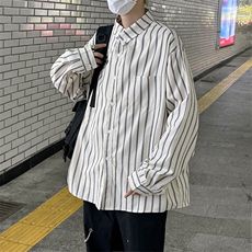 秋季宽松衬衣外套男港风潮流炸街百搭条纹休闲长袖衬衫EC03-P33，男装衬衫，星座1008