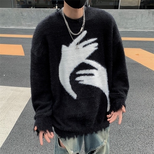 潮美式抽象男女秋冬季慵懒风情侣装潮牌宽松针织衫MY245/P50图片