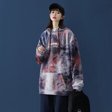 703-W198-P68秋冬情侣双面金丝绒扎染加绒宽松休闲卫衣，男装卫衣，星座703