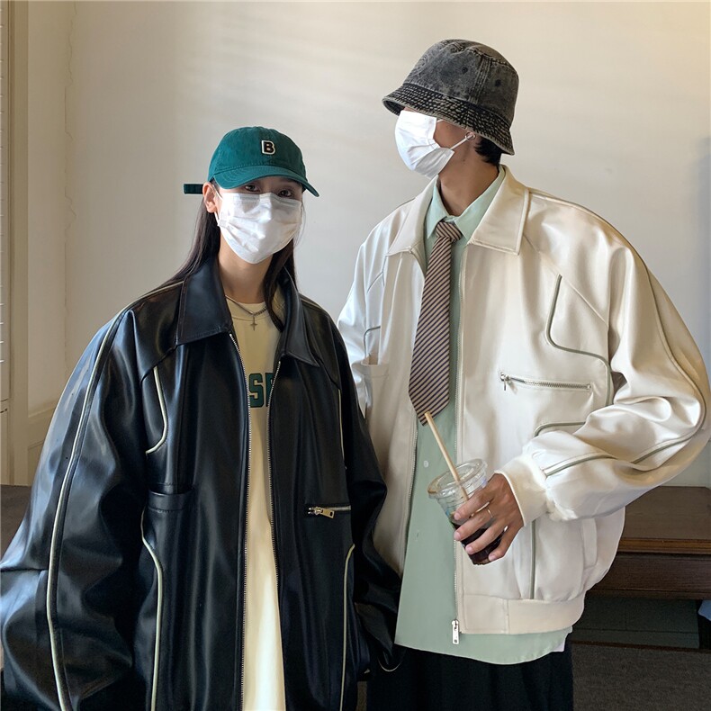情侣装秋装新款美式翻领机车服皮夹克潮宽松外套D216P108,男装夹克,电商A335-1（原A458）