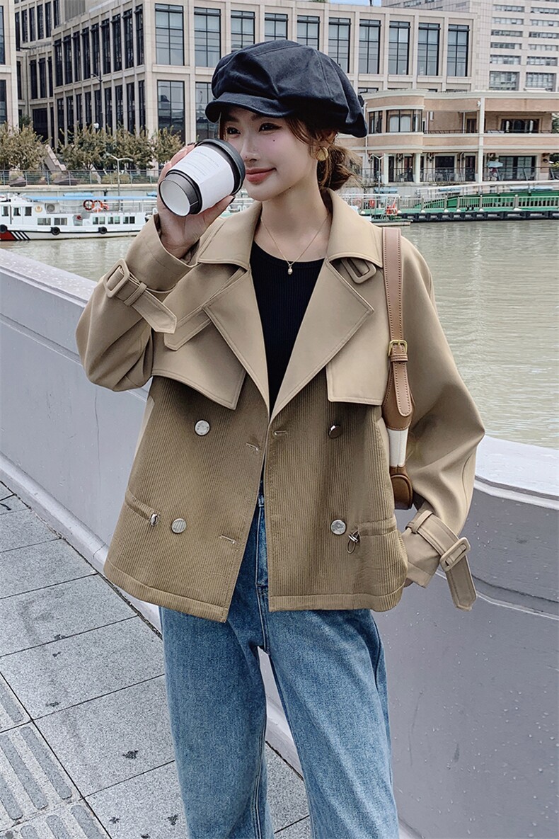 拼接短款工装风衣外套女春秋2025新款小个子洋气小众炸街夹克上衣,女装短外套,艾仟回(原伊仟回)