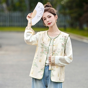 现货新款新中式衬衫马甲刺绣外套女春秋款气质洋气提花上衣图片