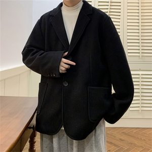 N6169/P95加棉P105冬季新开叉呢料毛呢西服男宽松外套上衣呢大衣,粉色呢大衣怎么搭配内衬图片
