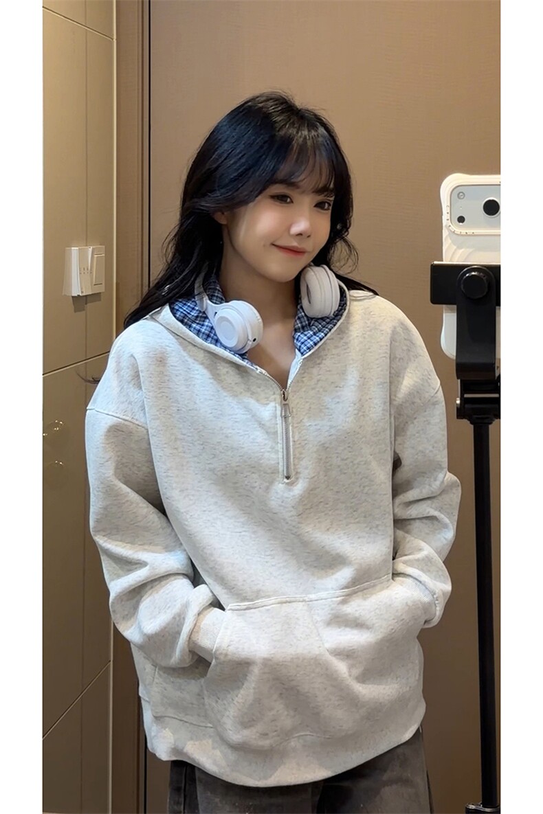 美式复古风潮流学院感卫衣韩系小众格子连帽卫衣HY922TP48控89,男装卫衣,电商A102B