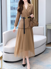 西装套装裙女春秋2025秋季新款女装流行时髦洋气减龄连衣裙两件套，女装套装/套裙，火爆靓佳人