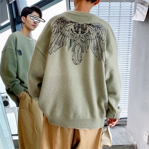 1港风新款宽松休闲中性情侣潮流印花毛衣男外套7671P48加绒P55图片