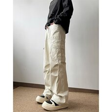米白色工装裤男春秋冬季美式高街情侣伐木裤子宽松直筒阔腿休闲裤，男装工装外套，星座302B