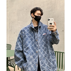港风格子牛仔定制面料夹克男：70%棉30%聚酯纤维NZ77090P95控138，男装夹克，星座227-7
