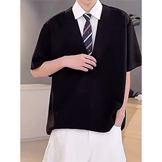 夏季百搭假两件短袖衬衫宽松型设计感polo衫衬衣T3686-特价P40，男装T恤，电商A007
