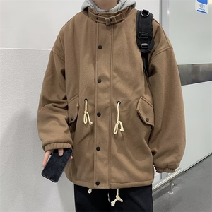 假两件连帽外套男秋冬新款美式复古潮流毛呢夹克上衣 W6091-P75图片