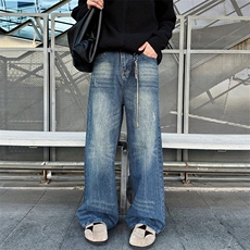美式复古cleanfit直筒牛仔裤男士宽松水洗做旧阔腿裤A3055-p53，男装牛仔裤，星座1008