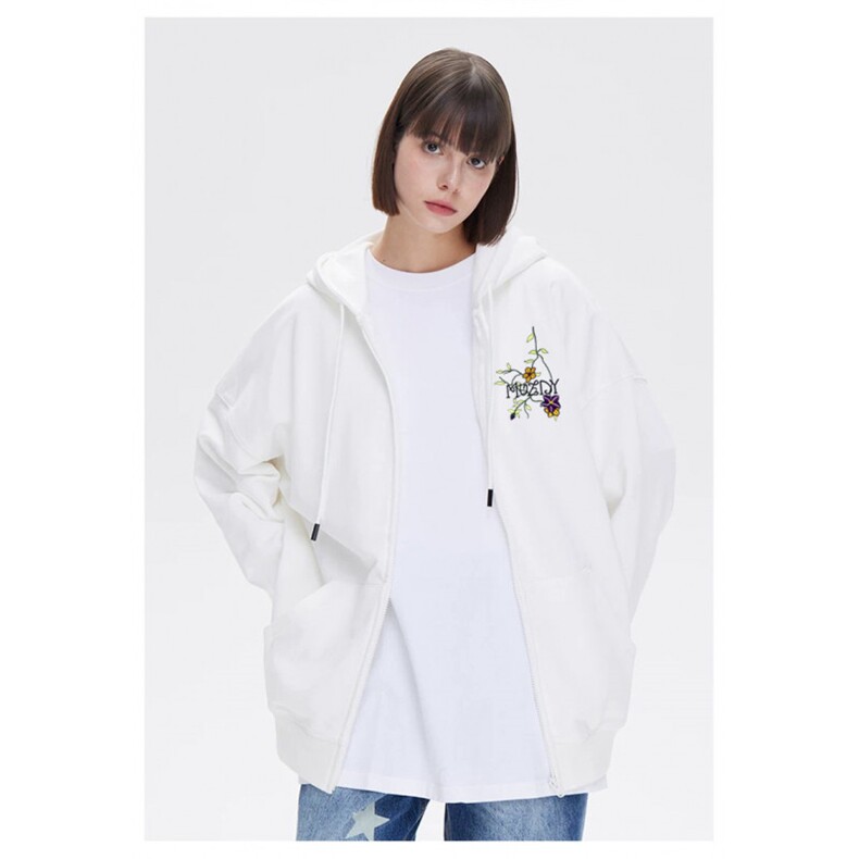 5476-P50美式高街刺绣纯棉华棉复合拉链连帽卫衣,女装卫衣/绒衫,星座617A-2
