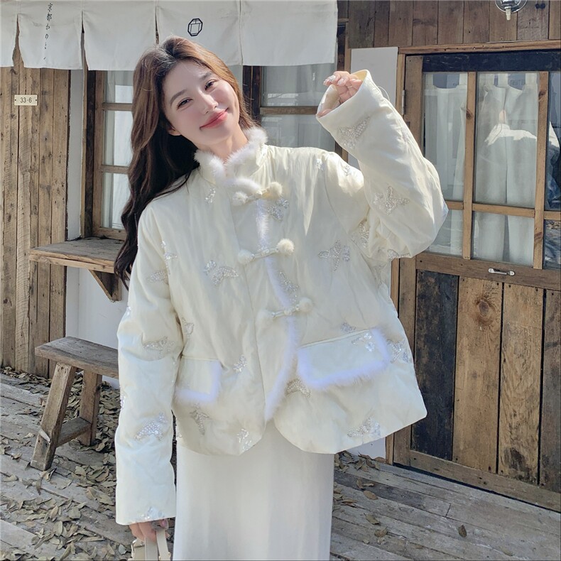 新中式国风刺绣羽绒服女2025年冬季新款温柔风甜美减龄白鸭绒外套,女装羽绒服,2C327