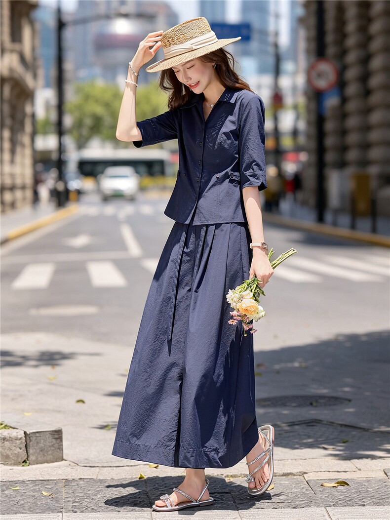 气质大方得体裙裤套装女2026夏新款时尚减龄V领职场风两件套,女装套装/套裙,水衣源