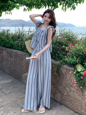 少女风休闲条纹上衣阔腿裤套装女夏2025新款爆款高级感绝美两件套，女装套装/套裙，浙宝276（原081）