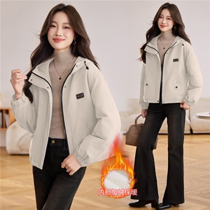 现货！现货！2025冬季新款加绒加厚连帽棉衣棉服女图片