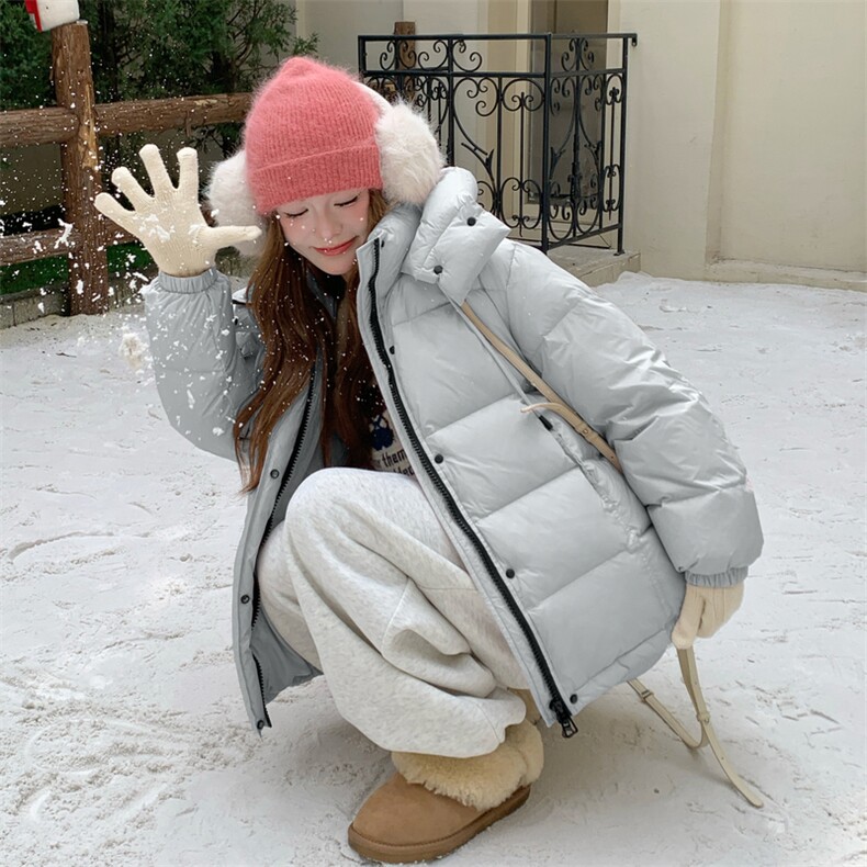 现货甜美泡芙感羽绒服外套女冬季新款韩系连帽加厚白鸭绒面包服,女装羽绒服,网红馆