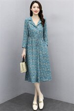 淑女长袖中长款A型套头中腰花色连衣裙2021年春季，女装连衣裙，香水丽阁