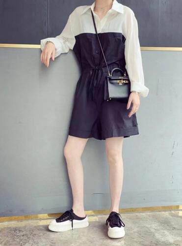 夏季新款，防晒衬衣拼接连体裤，女装连体裤，DD+(4F)