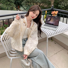 减龄重工刺绣短款蕾丝外套女2025春秋季新款韩系休闲显瘦夹克上衣，女装短外套，2C285