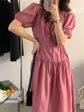 法式泡泡袖连衣裙夏季设计感小众温柔高级感，女装连衣裙，香丽迪1