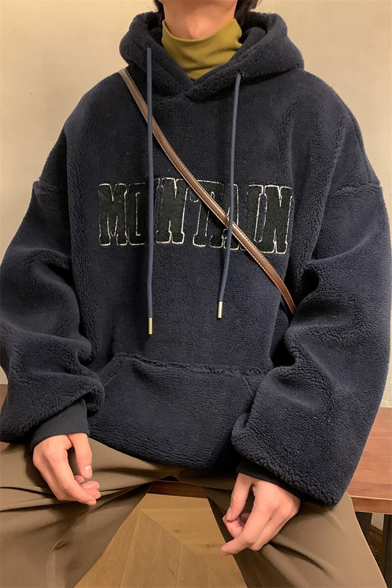 WY2804-P75毛巾绣羊羔毛连帽卫衣男士大码加厚保暖外套棉衣控98,男装棉衣,电商B280-1（原A049）