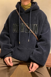 WY2804-P75 毛巾绣羊羔毛连帽卫衣男士大码加厚保暖外套棉衣 控98图片
