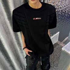 多层次解构垫肩短袖男夏季设计感高级重磅小领口T恤T1533，男装T恤，星座1116A（原606A-3）