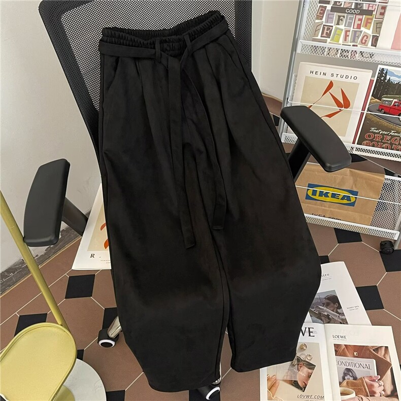 麂皮绒直筒裤男潮牌宽松阔腿休闲运动长裤1455P50,女装休闲裤,星座410-2