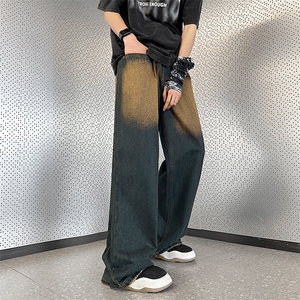 美式复古水洗做旧牛仔裤男bf显瘦高腰直筒拖地裤子N0937-P45图片