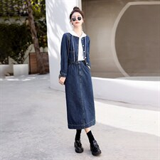 2024春秋季牛仔套裙女时尚两件套，女装套装/套裙，秋水欣儿