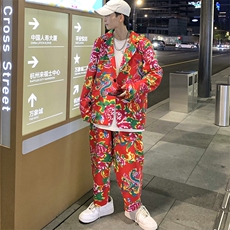 XF01男士港风文艺休闲大码西服套装西装东北大花民族风特色风，男装西服套装，星座115A(原星座507）
