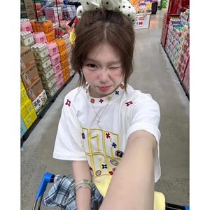 万针全刺绣工艺抖音得物高品质260克重磅纯棉双纱美式高街短袖T恤图片