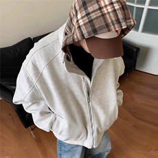美式秋冬季2025假两件格子连帽棉服男女同款复古街头拉链上衣外套，男装棉衣，星座1210-1