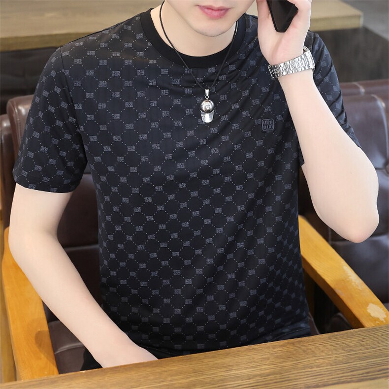 夏季冰丝短袖圆领时尚凉感休闲青年修身短袖T恤上衣XD3762-P30,男装T恤,星座310B-3