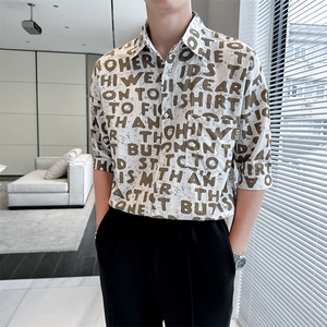 2025春季新款衬衫 男士夏季七分袖衬衫印花棉质上衣男901-C39P58图片