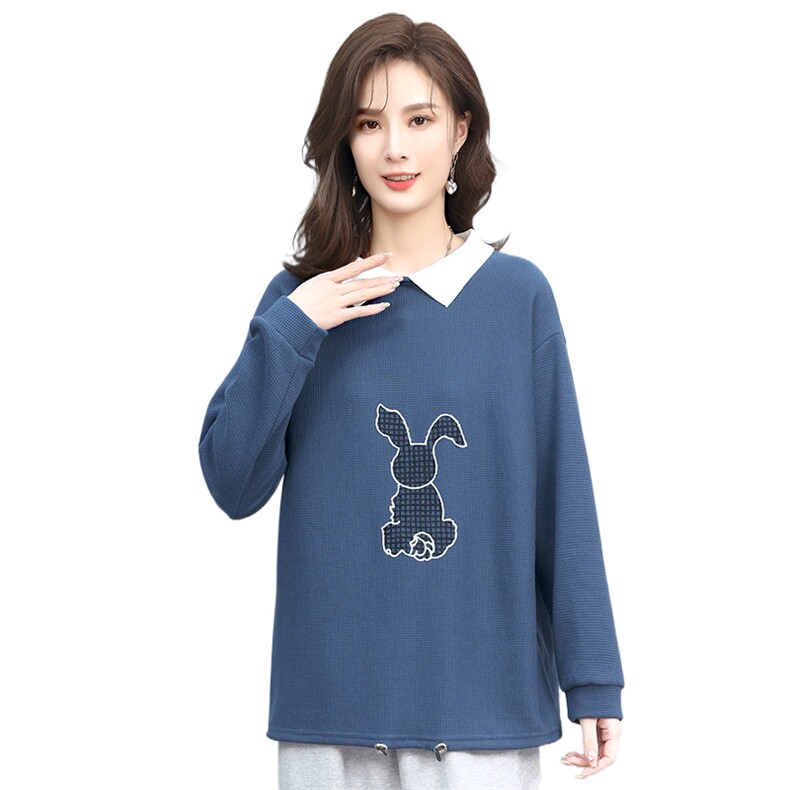 卫衣女春秋宽松大码显瘦拼接刺绣卫衣女T恤两件套,女装衬衫,叶笙衣
