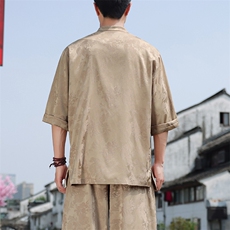 新中式七分袖衬衫男2025夏季新款大码盘扣上衣CS100-P55，男装衬衫，电商A008