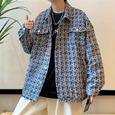 男秋季外套潮牌街头情侣休闲翻领千鸟格口袋夹克X80P60，男装夹克，星座1116-2